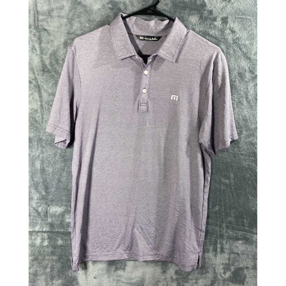 Travis Mathew Polo Shirt Mens Medium Purple Stripe Knit Performance Golf Tennis